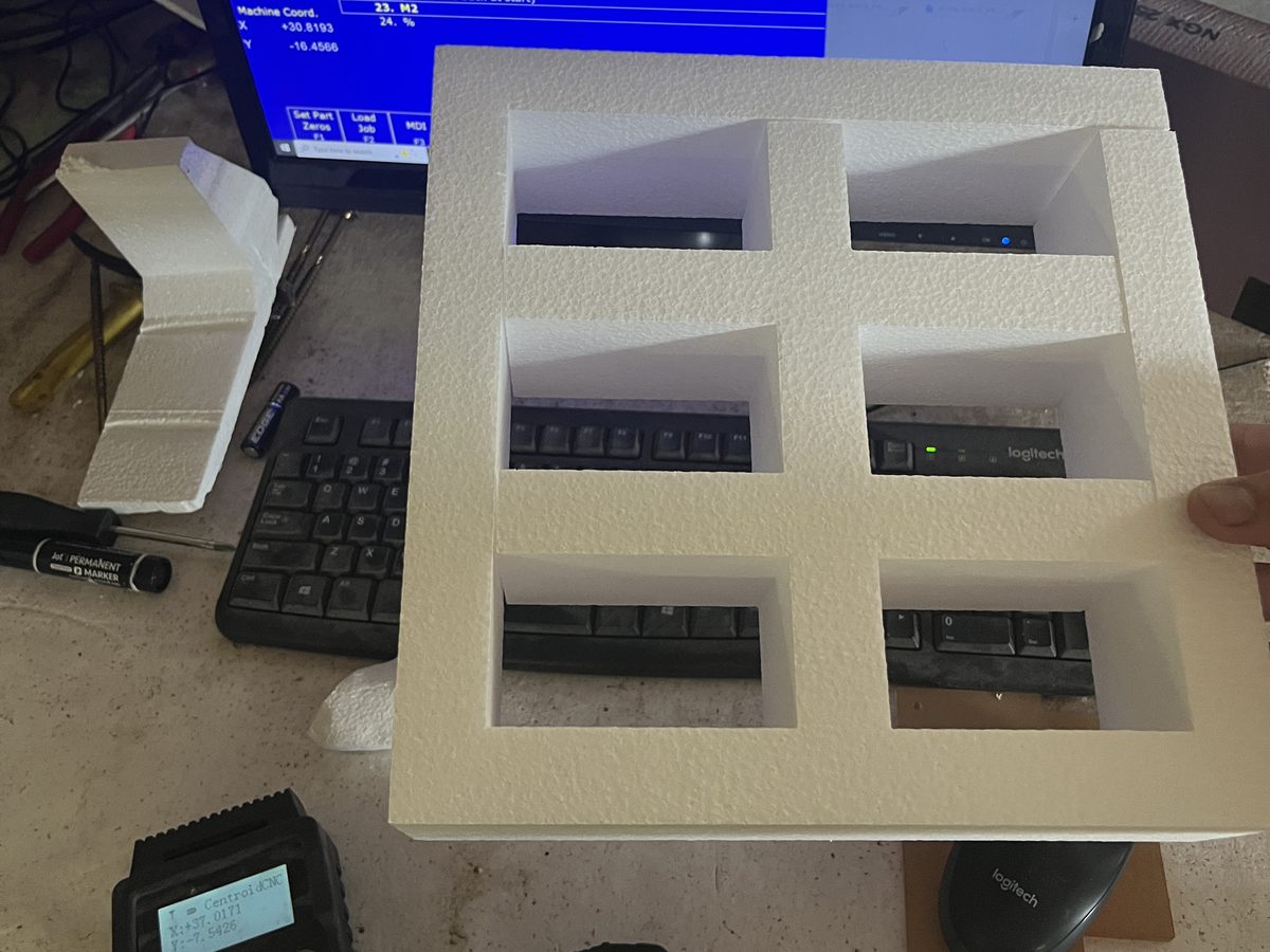 Custom CNC-cut EPS foam packaging insert with six cavities