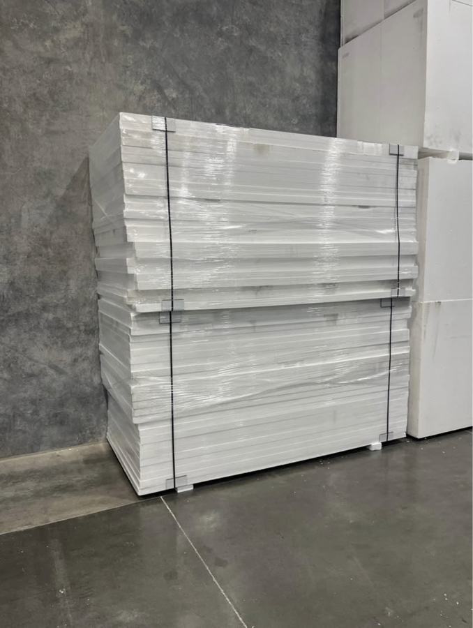 Strapped bundle of EPS sheets in the warehouse